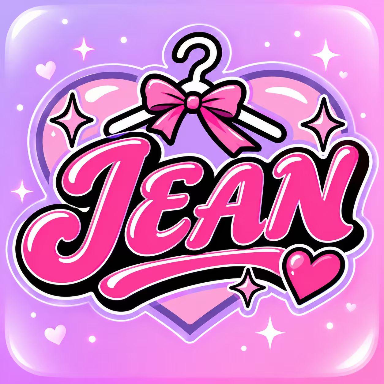JEAN pink and lavender brand artwork with a bow and heart